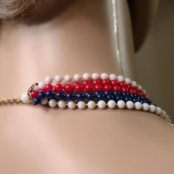 Vintage Multi Strand Red, White and Blue Necklace - Picture 6 of 13